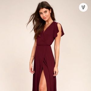 Lulu’s Heart of Marigold Burgundy Wrap Dress - Lg